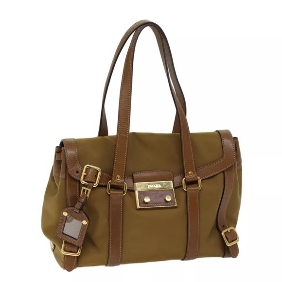 PRADA Shoulder Bag Nylon Leather Brown Auth - Picture 1 of 7